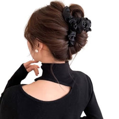 MOMISY Non-Slip Hair Claw Clips for Women, Large Jelly Jaw Clutcher Clamps, Hair Accessories for Long Thick Hair (Fabric-Black)