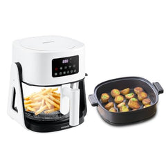 Acerpure Air Fryer | 100% Glass Bowl | 90% Less Oil | 5.5L Air Fryer + 2.5L Cooking Pot | Air Fry, Toast, Reheat, Grill, Cook | 360° TurboHeat Technology | Preset Modes | 1500 Watts | Black