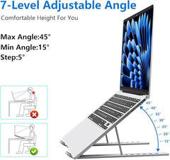 Tukzer (Imported Foldable Laptop Stand Riser for Laptop, MacBook, Notebook & Tablets up to 17 Inch, 7 Level Height Angle Adjustment, 2X Stronger M-Shape Aluminum Silicone Pads Air Ventilation-Black