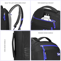 Skybags Porto Spacious 40L Weekender Backpack, 2 Compartments, Black-Blue | Laptop Compatible (Upto 17"), Front & Shoe Compartments, Padded Handles, Travel/ Office Bag, Unisex, 1-Year Global Warranty