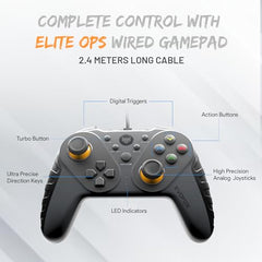 EvoFox Elite Ops Wired Gaming Controller for PC, Android TV and PS3 with 2.4m Long Cable | Dual Vibration Rumble Motors | Zero Lag Connectivity with Plug and Play functionality |2.4m Long Cable, X-Input & D-Input | Black