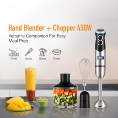 KENT Hand Blender Plus Chopper 450 W | Variable Speed Control | Turbo Switch for Fast Blending & Chopping | Hot & Cold Blending | Low Noise DC Motor | Multiple Attachments Chopper, Whisker & Jar