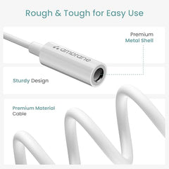 Ambrane Lightning to 3.5mm Audio Earphones Jack Adapter | AUX Cable, Port Converter for iPhone 14, 13, 12, 11, X, XS, 8, 7, 6S, SE, iPod, iPad | Headphone & Car Stereo Connector | White (AOTG-LX1)
