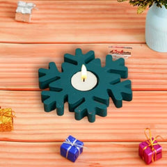 eCraftIndia Wooden Floral Printing Block Decorative Tea Light Candle Holders (Set of 12, Green White) Diwali Christmas Decorations Items for Home Office Christmas Gifts for Women Men Family Friend