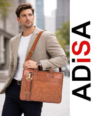 ADISA Laptop Bag for Men - Faux Leather Office Messenger Briefcase with Laptop Compartment for Work, Business, Corporate & Professional Use (LB6056)