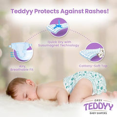 TEDDYY Easy Baby M Size Diaper Tape Style |126 Count (Medium) | 6-11 kgs (Pack of 2) | Quick Absorbency | Extra Super Soft | Anti - Bacterial | Wetness Indicator with Adjustable Grip Tapes