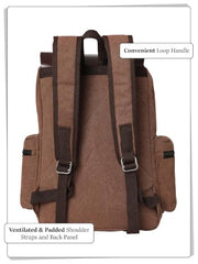 FUR JADEN Eco Friendly Travel 4 Compartment Laptop Backpack Made of Water Resistant Sustainable Canvas and Vegan Leather for Unisex for Travel Hiking Work (Coffee)