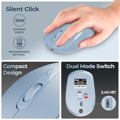 Foxin Flow Wireless Mouse with Rechargeable Battery, Bluetooth & 2.4 Ghz Dual Connectivity, 4 Buttons, Upto 1600 DPI, Type-C Charging | Ergonomic Office Mouse for Laptop, MacBook, PC | Green