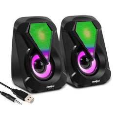 FRONTECH 2.0 USB Powered Multimedia Speakers with RGB Lights | 2 x 3W Drivers (5.2 cm) | AUX Connectivity | for Laptop, PC, Mobile | 1 Year Warranty (SW-0076, Black)