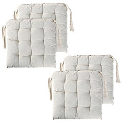 Kuber Industries 2 Pcs Cotton 16x16 Inch Chair Cushion for Sitting | Chairs Cushion For Home, Office, Dining Chair, Car, Meditation | Back Rest Support Chair Cushion with Ties | Plain - Cream