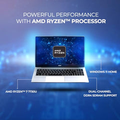 acer Aspire, AMD Ryzen 7-7730U, 16GB RAM, 512GB SSD, Full HD 15.6"/39.62cm, Windows 11 Home, Pure Silver, 1.79KG, AS15-42, WiFi 6, AMD Graphics, Backlit Keyboard, 55Wh Battery Laptop