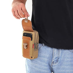 MOMISY Men's Nylon Utility Pouch, Multi-Compartment Travel Phone Bag with Buckle, 17 x 10.5 x 5 cm, Khaki