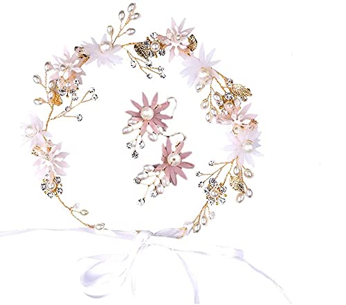 SYGA Bridal Hairband Earring Set Flower Pearl Hair Accessories For Women, Girls, and Kids Earring Dress Accessories For Wedding, Dance, Party, Events, Functions, Reception, Anniversary, Birthday