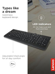 Lenovo 305 USB-C Wired Keyboard & Mouse Combo, Black, Spill-Resistant, Narrow Border, Adjustable Tilt, Full-Size Keyboard & Mouse, Compatible with Laptop, PC, Tablet, USB-C Connectivity Gaming Office