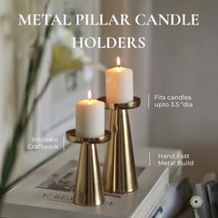 Behoma Handcrafted Golden Tea Light Candle Holders Set of 2 | Premium Metal & Glass Candle Stand | Centerpiece for Living Room, Coffee Tables & Home Decor Gift (Candles Not Included)