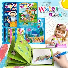 Smart Kid Magic Water Book 4 Pc Set for Kids Age 2–10 Years | Reusable Water Coloring Books Refillable Water Pen | Mess-Free Painting Activity Book | Early Learning Drawing and Travel Activity Kit
