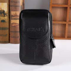 MOMISY Mobile Phone Holster, Leather Belt Clip Case Cover for Men (Thread Black, Vertical)