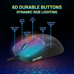 Ant Esports Virtus100 Wired RGB Gaming Mouse | Light Weight |6D Durable Buttons | High Performance Up to 12800 DPI 1000Hz Polling Rate | AI Sensor | 20M Click | Software Support Esports Mouse_ White