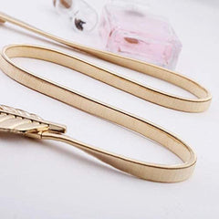 SYGA Women Metal Chain Leaves Buckle Stretchy Skinny Belt, Golden(Fits Waist Size 26-36)