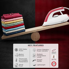 Intex Glidex Ease Dry Iron 1000W | Non-Stick Soleplate | Adjustable Temperature Control | Shock Proof Lightweight Dry Iron | Thermal Protection | Fast & Smooth Ironing for Home Use | 2 Year Warranty