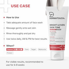 DERMATOUCH Bright & Even Tone Face Wash with Niacinamide, Vitamin E and Kojic Acid | For Tan, Pigmentation Dark Spots & Uneven Skin Tone | Oil Control | Dermatologist Tested | For Men & Women | 30g