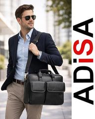 ADISA Laptop Bag for Men - Faux Leather Office Messenger Briefcase with Laptop Compartment for Work, Business, Corporate & Professional Use (LB6055)