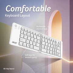 Acer MiniFold Foldable Bluetooth Keyboard, Ultra Portable 66-Key Wireless Keyboard, Bluetooth 5.0, Rechargeable Battery, Type-C Charging, 150mAh Battery, for Windows, Android, iOS, Tablets & Laptops