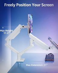 MOUNTUP Dual Monitor Stand for Desk, Monitor Arms for 2 Monitors 13-32 Inch | Holds 4.4-19.8lbs per Arm, VESA 75x75/100x100, Full Motion Monitor Mount for Home Office, C-Clamp & Grommet Base, Black