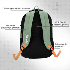 Safari Verge 2 37L Casual Printed Backpack, School Bag for Boys and Girls, Travel Bag for Men and Women, 3 Compartments, Raincover, Armour Base, Organiser, Bottle Holder, Front Pocket, Sage