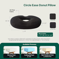 The White Willow Donut Pillow – Medium Firm HR Memory Foam Coccyx Seat Cushion for Tailbone, Hemorrhoid & Piles Pain Relief – Car & Office Chair – Above 60KG – Classic Black