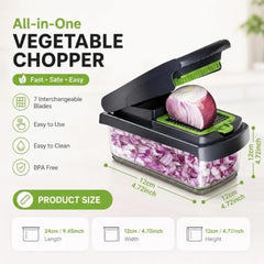 Vegetable Chopper 16 in 1 with Container, Veggie Chopper Food Chopper and Dicer, Onion Chopper Vegetable Cutter with 8 Stainless Steel Blades, Easy Meal Prep Kitchen Tool, Green