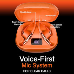 ACwO DwOTS Sense Pro True Wireless Earbuds, 42dB ANC, Voice-First Mic System for Clear Calls, Skin-Friendly Ear Hooks, 12mm Drivers, Dual Pairing, Sweat Resistant, Advanced Bluetooth Ear Buds (Orange)