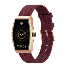 Titan Valerie Aura Smart Watch for Women with 1.47” AMOLED Display,Crystal Studded Bezzel,Luna Wellness,UV/AQI Index,Animated Watchfaces,QR Hub,Stress Monitoring,Breathe Exercise,IP68- Wine Red