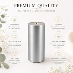 C Lal & Sons Silver Pillar Candle 2x2 Inch | Long Burning Decorative Wax Candle | 20H Burn Time | Unscented Candle for Home Décor, Wedding Decoration, Prayer, Meditation, Festivals & Romantic Ambience