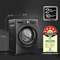 Whirlpool 7 Kg 5 Star Inverter Front Load Washing Machine with In-Built Heater (SUPREME CARE 7012 -E, Midnight Grey, 100+ Tough Stains, Steam Technology, 2025 Model)