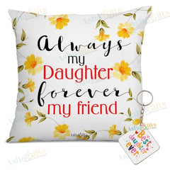 Gift for Daughter Birthday Special Birthday for Daughter Printed Cushion(12 inch X 12 inch with Filler with Keychian) Girls Pillow Daughters Day for Daughter and Girls AT-7