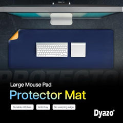 Dyazo Vegan PU Leather Mouse Pad for Remote Work/Office/Gaming, Large Desk Mat, Dual-Sided Anti-Slip, Water-Resistant Design (800 x 300mm, Navy Blue & Yellow)