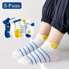 MOMISY 5 Pairs Baby kids Girl Boys Toddlers InfantmCotton Stretch Baby Socks (IN, Age, 3 Years, 5 Years, Emoji/)