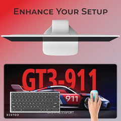 BESTOR Extended Mouse Pad 23×11 Inch, GT3 R-911 RENNSPORT Racing Car Design Desk Mat, Anti-Slip Rubber Base, Smooth Surface for Gaming, Office & Keyboard
