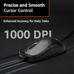 Amazon Basics Wired Mouse | 1000 DPI Optical Sensor | Plug and Play | Compatible with PC, Laptop (Black)