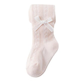 SYGA Baby Girls' Anti-Mosquito Cotton Thin Mesh Stockings with Bow Design, Size M 6-12 Months(Pink)