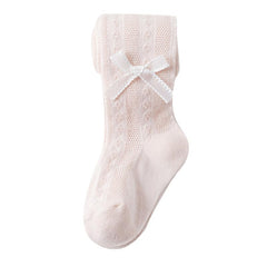 SYGA Baby Girls' Anti-Mosquito Cotton Thin Mesh Stockings with Bow Design, Size M 6-12 Months(Pink)