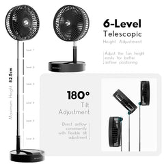 Zebronics Heat Buster 300, Portable Desk Fan, Upto 13h Backup, 3600mAh Rechargeable Battery, 360° Rotatable fan, 4 Speed + 1 Breeze Mode, Wall-Mountable, for Travel, Office, Home (Black)