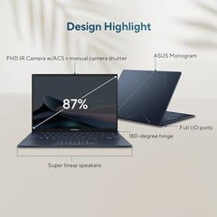 ASUS Zenbook 14,Intel Core Ultra 7 (Series 2), Intel Arc iGPU,32GB,1TB,3K OLED Touch Screen,14",Windows 11,M365 Basic (1Year)*,Office 2024,Ponder Blue,1.28 kg UX3405CA-PZ163WS, Thin & Light Laptop