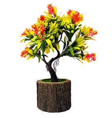 Dekorly Small Artificial Bonsai Tree Fake Plant Potted House Plants Japanese Pine Bonsai Plant Faux Bonsai for Home Indoor Decoration Office (Wooden Potted Plants, Design-G)