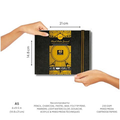 Zen Sangam - Portrait A4 Artists' 230GSM, (80 Pages) Mixed Media Art Journal - Sketch Book Stitched HardBound - Acid Free Cartridge Paper, Size (29.7cm x 21cm) Pencils,Chalk,Oil Pastels,Crayons-Black
