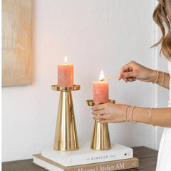Behoma Handcrafted Golden Tea Light Candle Holders Set of 2 | Premium Metal & Glass Candle Stand | Centerpiece for Living Room, Coffee Tables & Home Decor Gift (Candles Not Included)