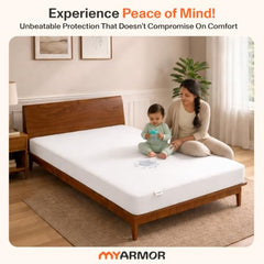 MY ARMOR Waterproof Mattress Protector King Size, 78x72, 6.5x6 feet, Double Bed Protector Sheet Cover, Breathable and Hypoallergenic Ultra Soft Fitted Terry Cotton Feel Fabric, Elastic Skirting, Grey