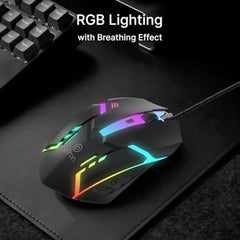 pTron Flick M12 Wired USB Mouse with 4 Buttons, 1600 DPI Optical Sensor, Precision Tracking, RGB Lights, 4 Adjustable DPI, Plug & Play Use, Ergonomic Design, for Windows OS (Black)