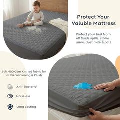 Ayka 100% Waterproof King Size 78x72 inch Cotton Quilted Mattress Protector Breathable Hypoallergenic Noiseless Ultra Soft Elastic Fitted Bed Protector Mattress/Bed Cover (Grey, King (78 * 72”))